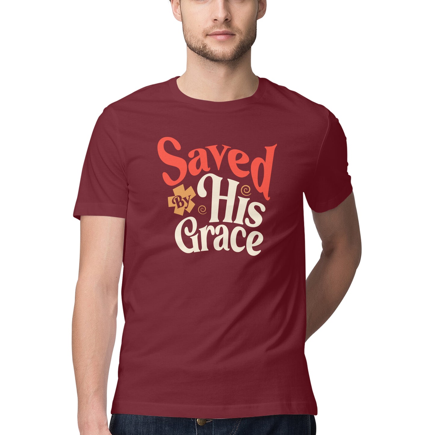 Saved By His Grace - Half Sleeve Round Neck Tshirt