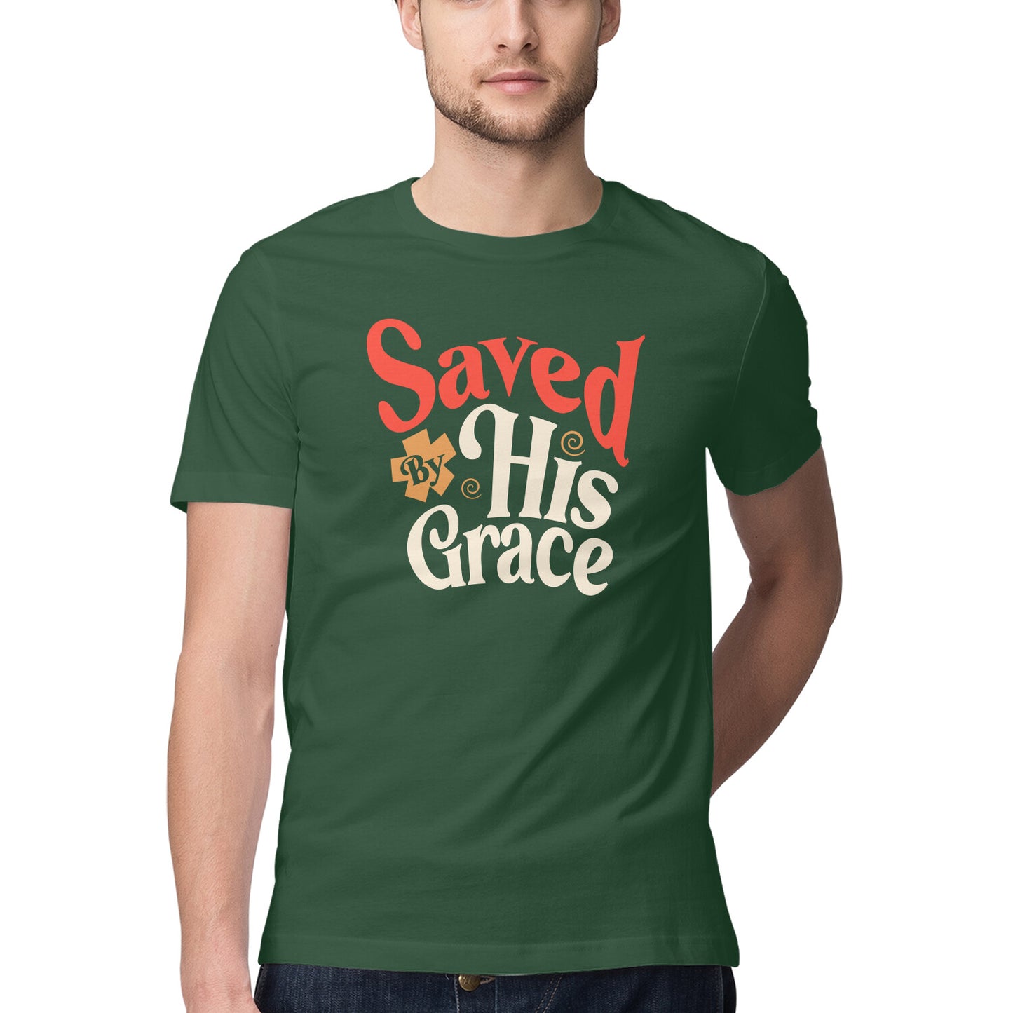 Saved By His Grace - Half Sleeve Round Neck Tshirt