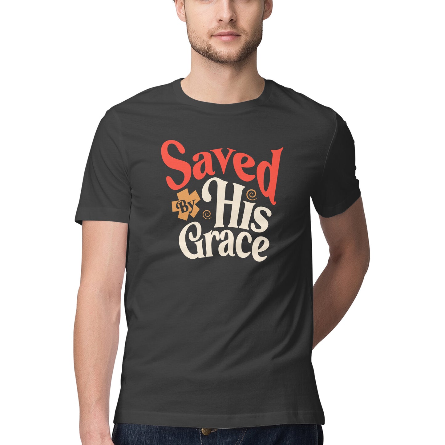 Saved By His Grace - Half Sleeve Round Neck Tshirt
