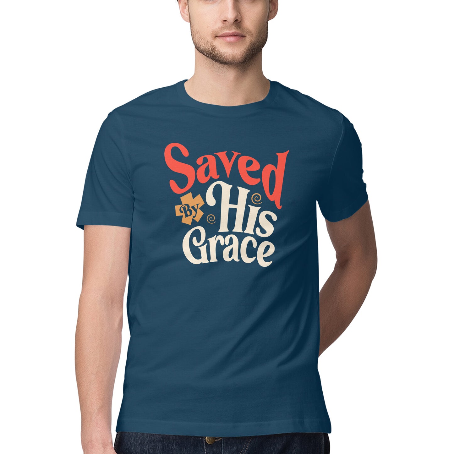 Saved By His Grace - Half Sleeve Round Neck Tshirt