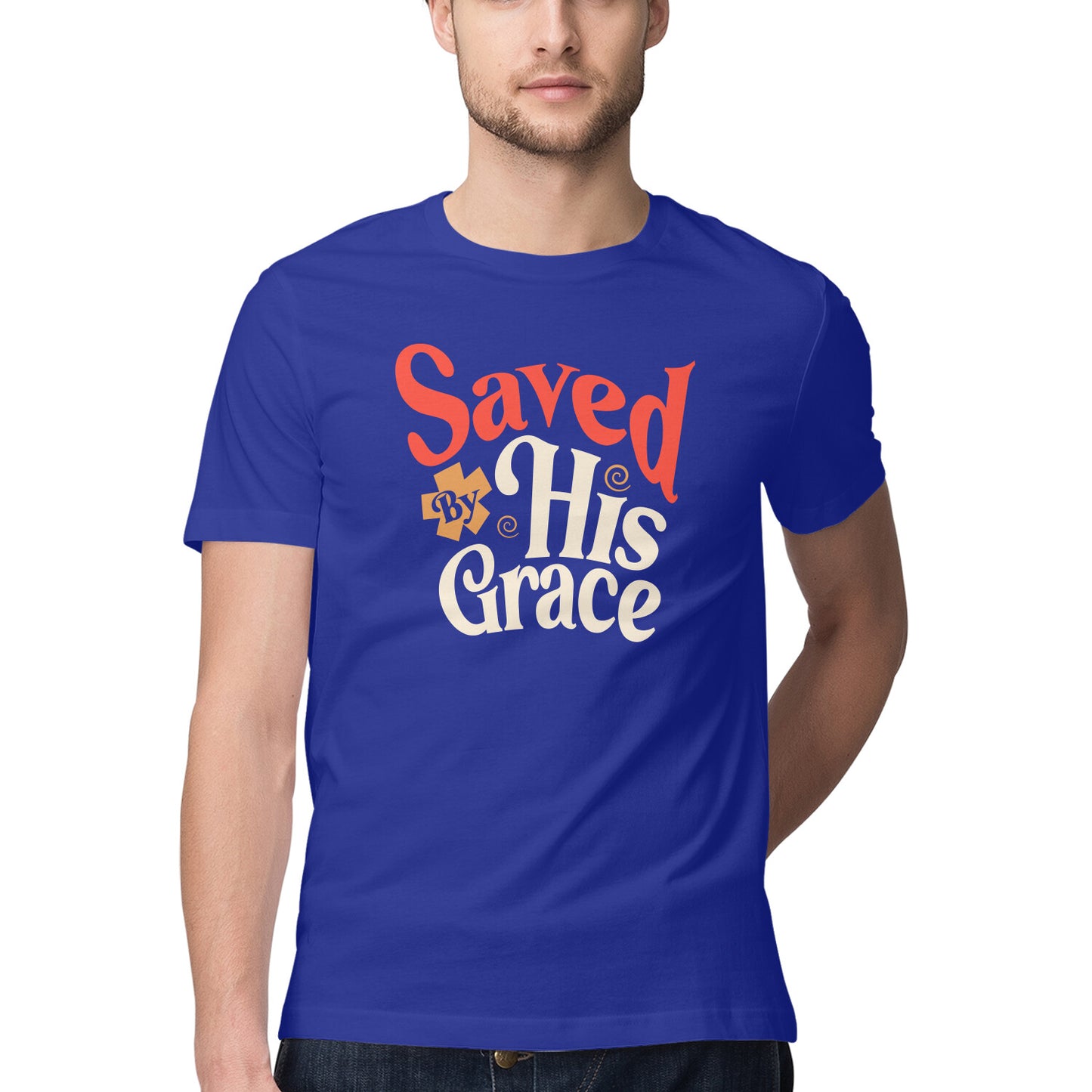 Saved By His Grace - Half Sleeve Round Neck Tshirt